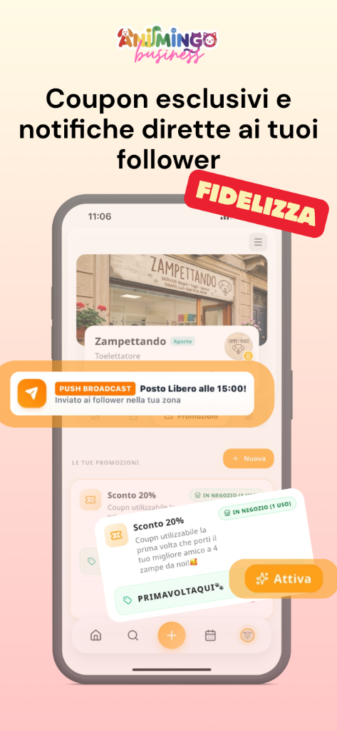 Animingo Business: coupon esclusivi e notifiche push dirette ai tuoi follower