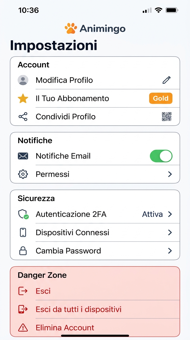 Schermata Impostazioni
