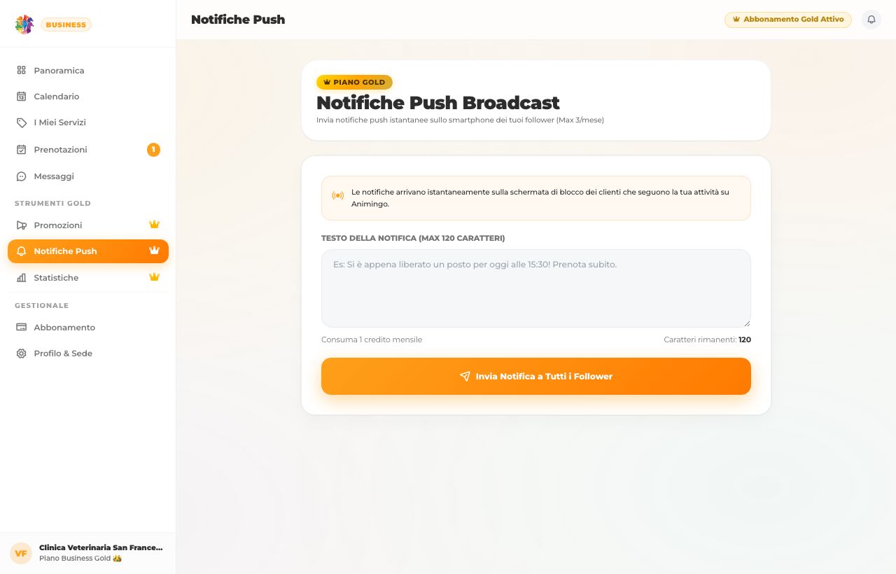 Compositore notifiche push broadcast nel pannello web