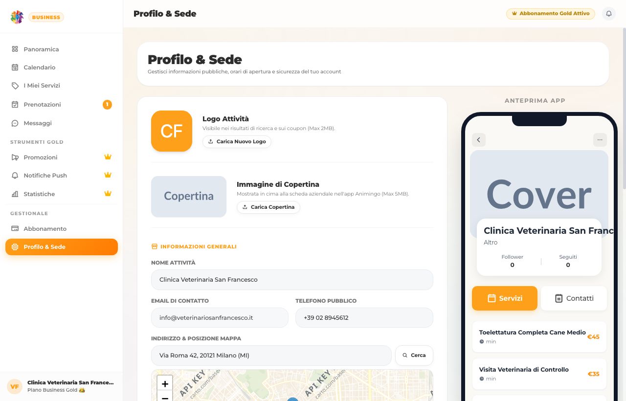 Configurazione orari di apertura e sede nel pannello web